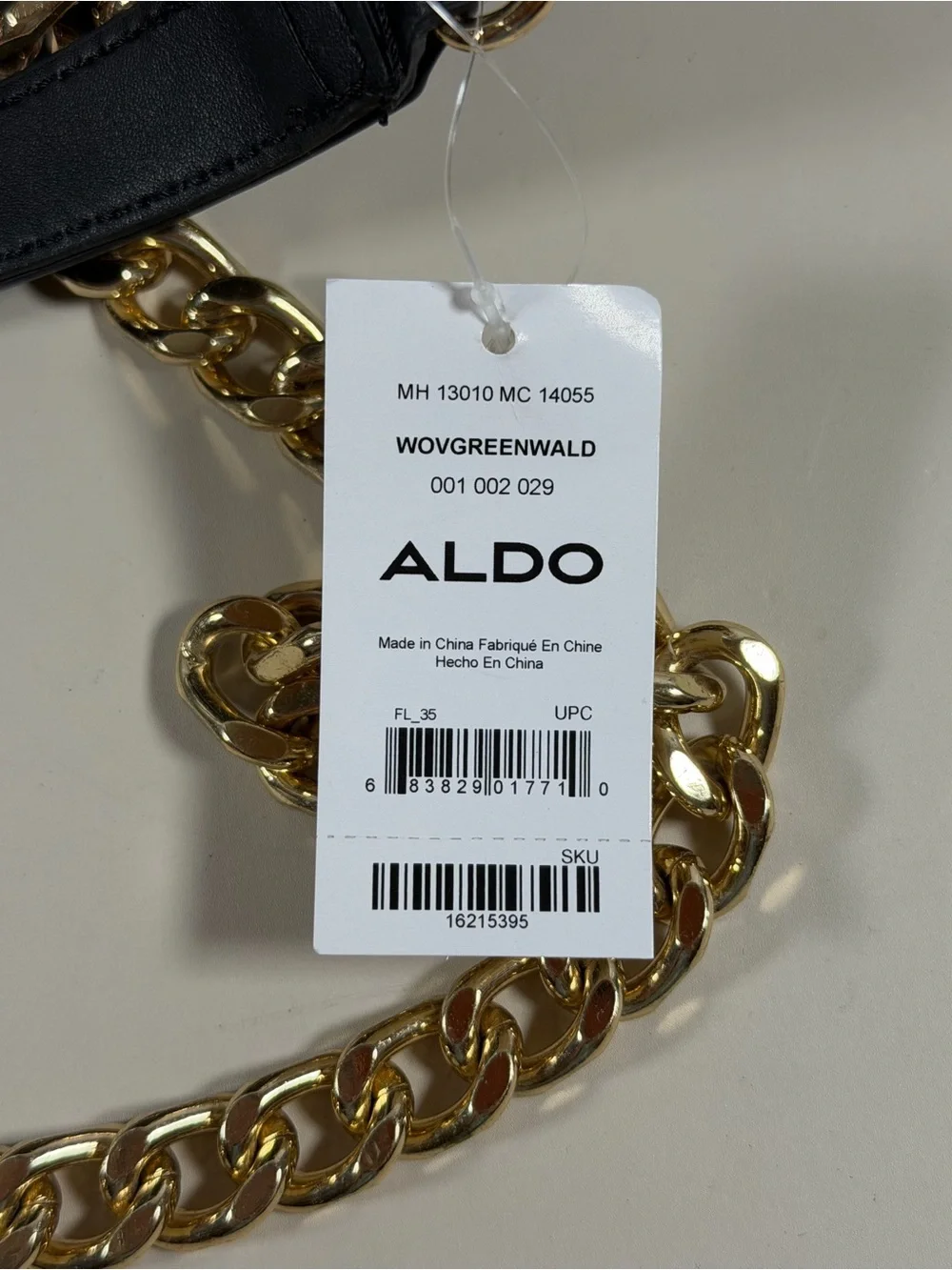 ALDO Black Shoulder Bag with Gold Chain Strap